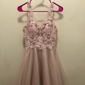 Pink semiformal party dress with gorgeous details
